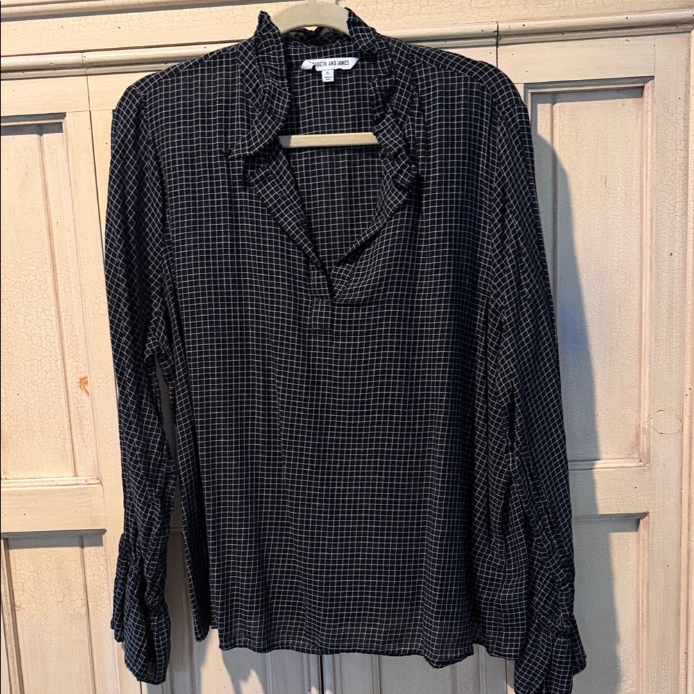 Elizabeth and James Black Checkered Blouse